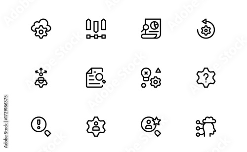 Flat and Outline Analytical Reasoning Icons Set. Includes logical thinking, puzzles, and decision-making in a modern professional style for creative design.