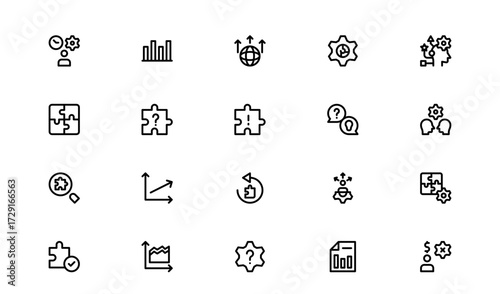 Minimalistic Analytical Reasoning Icons Pack. Sleek illustrations of problem-solving, analysis, and logical thinking for UI, mobile apps, and educational projects