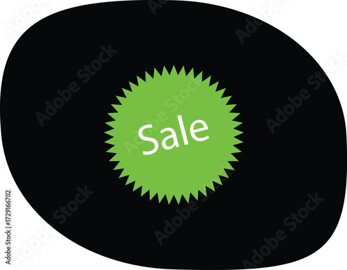  Energetic vector sale sticker with neon green and white on a black background, perfect for aggressive digital marketing, web banners, and modern UI elements.