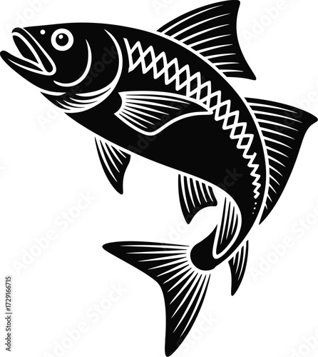 Black fish silhouette leaping white vector