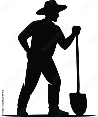 Farmer with shovel silhouette vector
