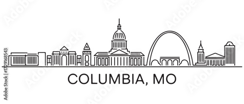 Columbia Line Art skyline banner. Columbia, MO. with white background