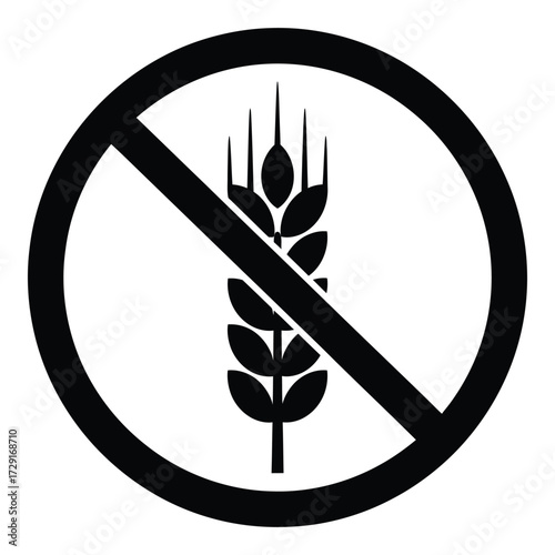 Gluten free symbol icon wheat grain crossed out allergen free nutrition label silhouette