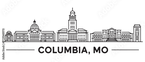 Columbia Line Art skyline banner. Columbia, MO. with white background