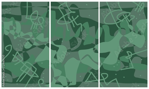 Modern interior triptych. The picture is painted by hand on a tablet.