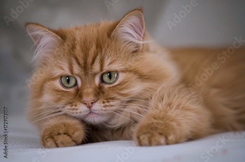 Wallpaper Mural Tender look in the emerald eyes of a tiny orange feline. A charming photo of a ginger cat with big paws. Close-up capturing the soft red and orange fur in a natural setting. Torontodigital.ca