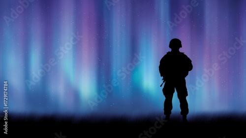 Remembrance Day Veterans Day, silhouette of soldier stands vibrant sky of northern lights remembrance veterans day with peaceful night stars