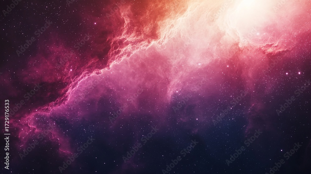 Fototapeta premium Cosmic Nebula of Pink, Purple, and Orange Hues with Sparkling Stars