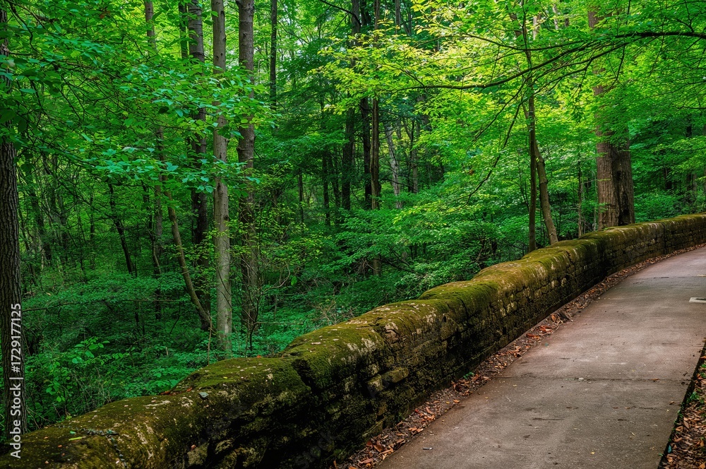 Obraz premium A massive rock barrier beside a pathway.