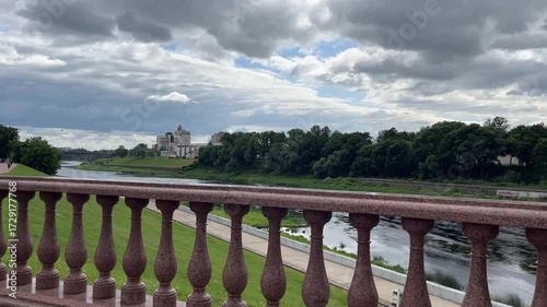 a beautiful and wide embankment over the Western Dvina River in the city of Vitebsk