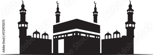 Abstract of Islamic Kaaba Mosque Silhouette on Transparent Backdrop