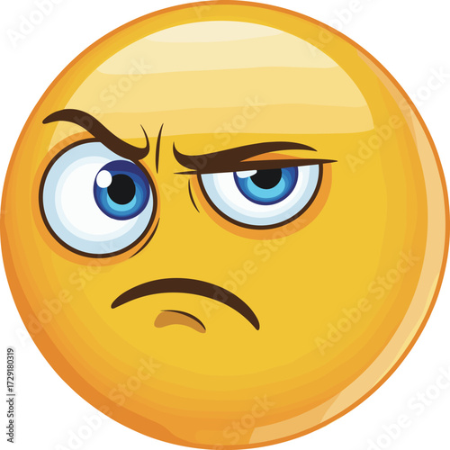 Angry and Skeptical Face with Furrowed Brow, Raised Eyebrow, and Disapproving Look as a Flat Vector Illustration