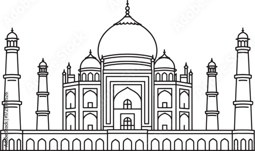 Taj Mahal Outline Landmark Architecture India Famous Tourism Agra Travel Mughal Mausoleum