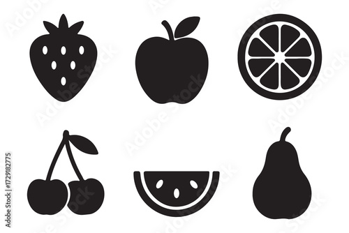 Simple black fruit silhouettes collection for design projects