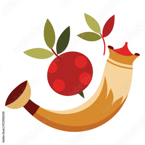 Pomegranates and Shofar Vector. Rosh Hashanah Jewish Holiday Illustration.eps