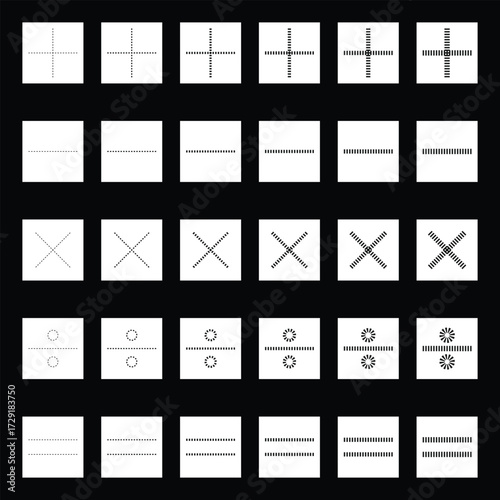 Basic mathematical symbol. Plus, minus, multiply, divide icon set. Plus and minus icons set. Math symbol. Plus icon, Minus icon, Multiply icon, Divide icons.