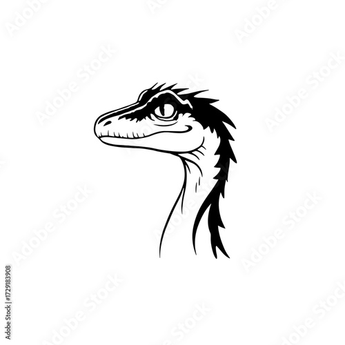 Dilophosaurus. Dilophosaurus simple black and white line art vector logo