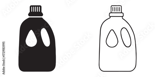 Black and White Vector Icon of Household Cleaning Product Bottle