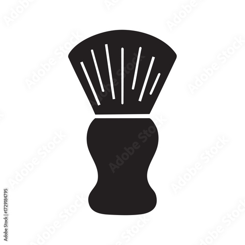 Classic black silhouette of a shaving brush with bristles and a curved handle on a white background