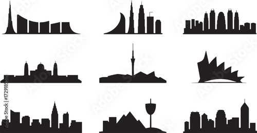 City Skyline Silhouette Collection Buildings Architecture Landmark Monuments Urban Design