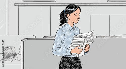 Busy Office Worker Examining Documents