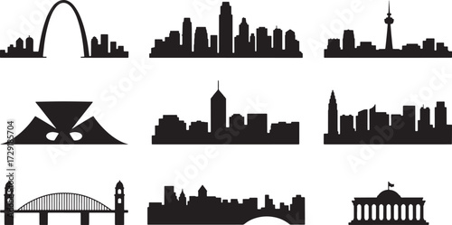 City Skyline Silhouette Pack Modern Buildings Metropolitan Design Architecture Urban View