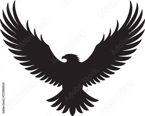 A silhouette of an eagle with wings spread above the word ascend centered on a white background