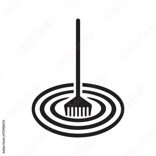 Zen garden rake making ripple lines in sand vector silhouette clip art logo design concept illustration