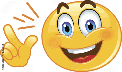 Smiling and Happy Face Snapping Fingers or Pointing with Index Finger to Show Quickness, Ease, or Good Idea as a Flat Vector Illustration