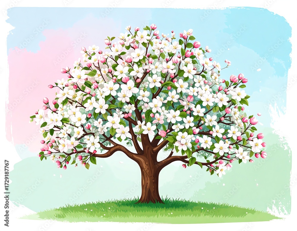 Obraz premium Blooming spring tree in a meadow