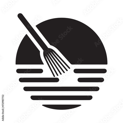 Zen garden rake making ripple lines in sand vector silhouette clip art logo design concept illustration