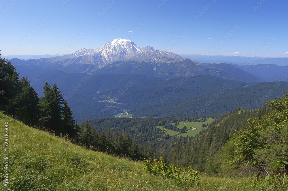 Fototapeta premium Scenic Mountain Range Featuring Snowy Summits and Clear Skies