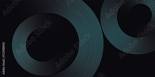 Blue abstract background with glowing circles. Swirl circular lines pattern. Geometric spiral. Twirl element.