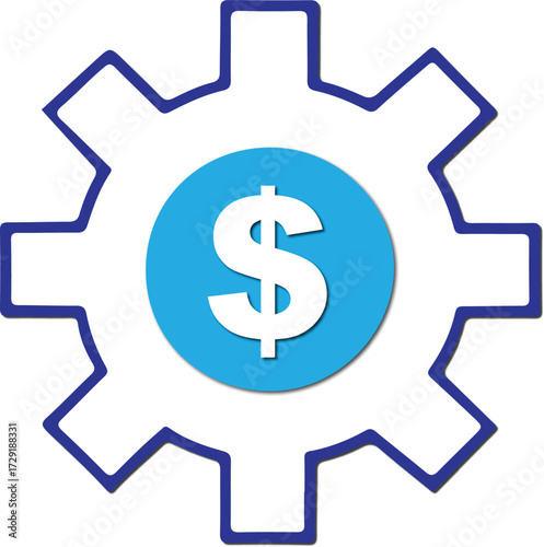 Financial Mechanism Icon. A vector illustration of a gear with a dollar sign in the center, symbolizing financial strategy, cost optimization, monetary systems, and business efficiency. drop shadow