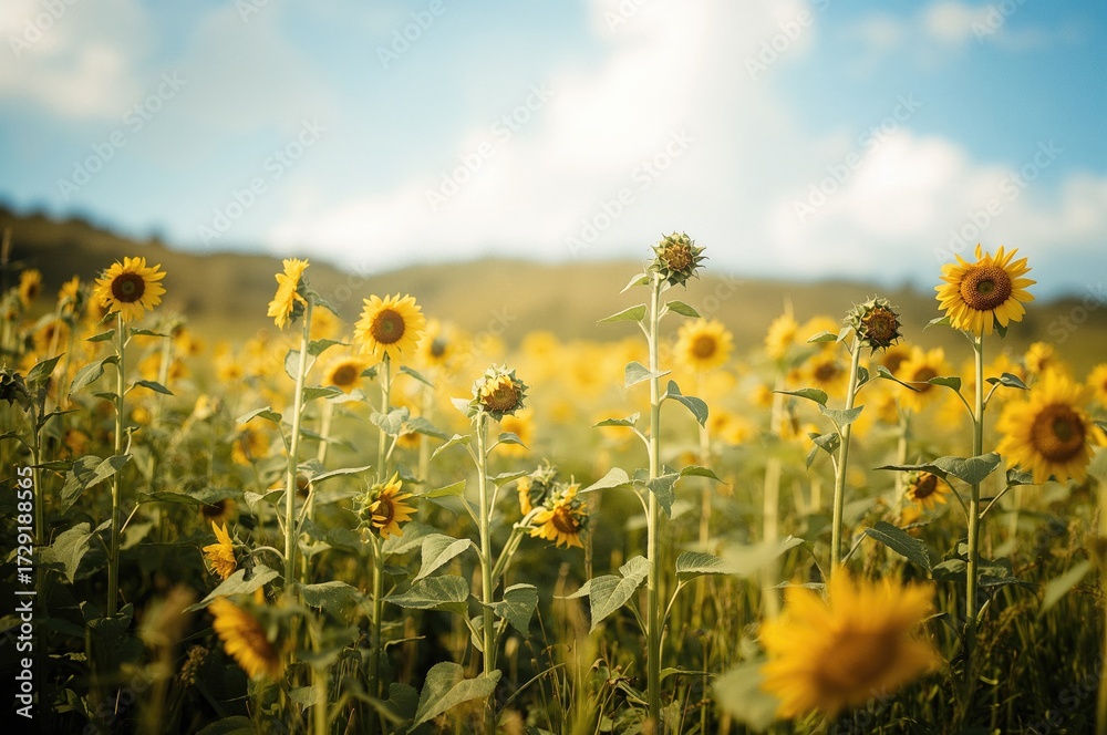 Obraz premium A field of fresh, bright green sunflower shoots