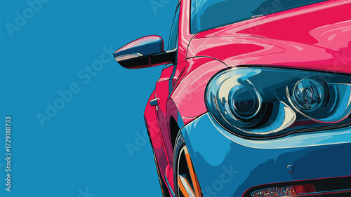 Sporty red and blue car illustration for modern automotive marketing campaigns.

