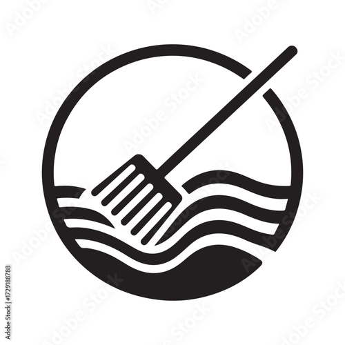 Zen garden rake making ripple lines in sand vector silhouette clip art logo design concept illustration