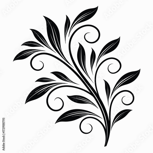 Swirling flourish design isolated on white background with elegant leaves and curves, perfect for adding a touch of sophistication to any project