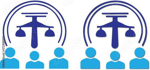 Justice and Community Icon - A conceptual vector illustration representing ethical decision-making and legal services for a group of people, perfect for social governance themes. drop shadow use