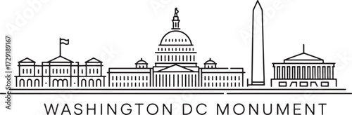 Washington DC Monument Vector Minimalist Skyline Landmark Illustration
