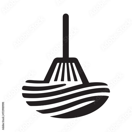 Zen garden rake making ripple lines in sand vector silhouette clip art logo design concept illustration