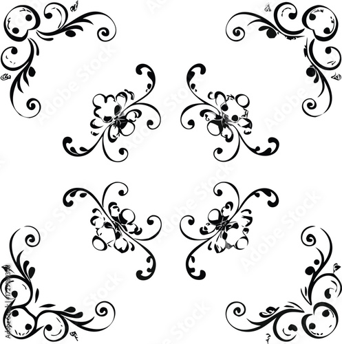 Elegant floral corner and flower design elements in black, isolated on white background, perfect for adding a touch of sophistication