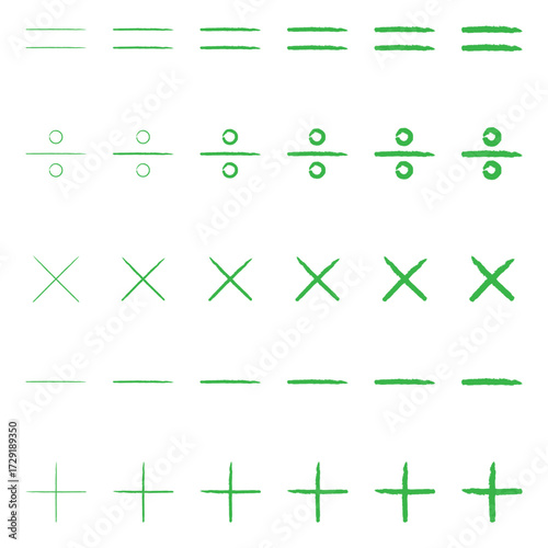 Basic mathematical symbol. Plus, minus, multiply, divide icon set. Plus and minus icon set. Math symbol. Plus icon, Minus icon, Multiply icon, Divide icon.