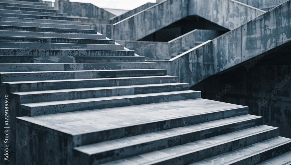 Fototapeta premium Concrete Staircase with Geometric Structures