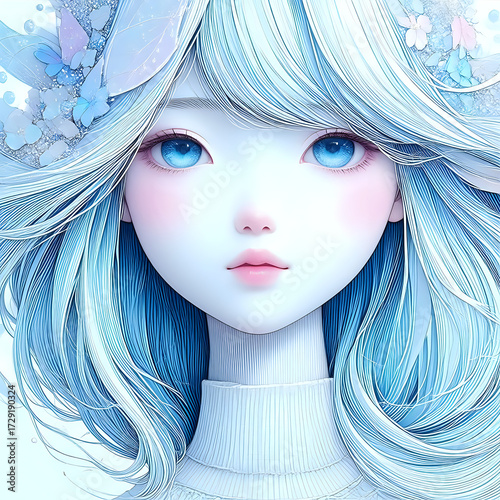Art illustration: snowy ice fairy girl