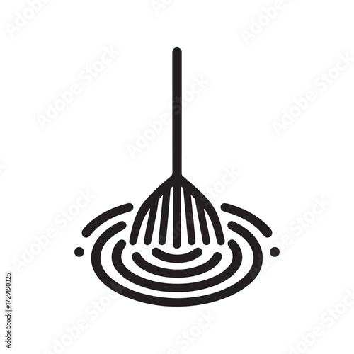 Zen garden rake making ripple lines in sand vector silhouette clip art logo design concept illustration