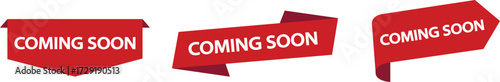 Set of Red Ribbon Banners with - Coming Soon Text Vector

