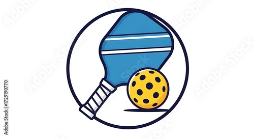 Pickleball Paddle and Ball Icon Graphic.