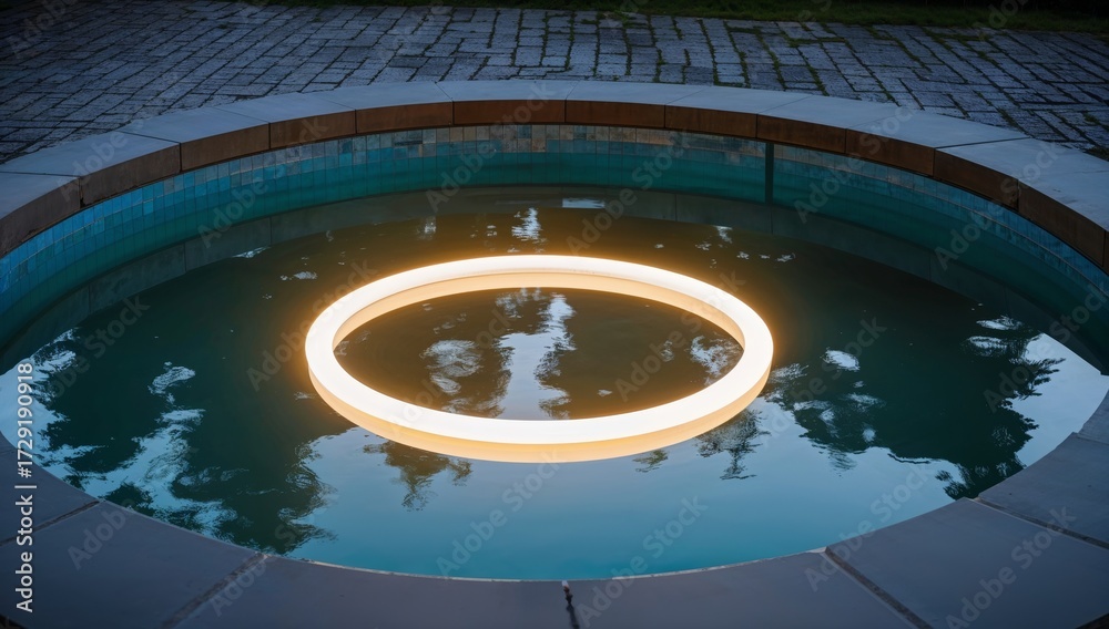 Fototapeta premium Illuminated Circular Light Reflection in Tranquil Water Pool