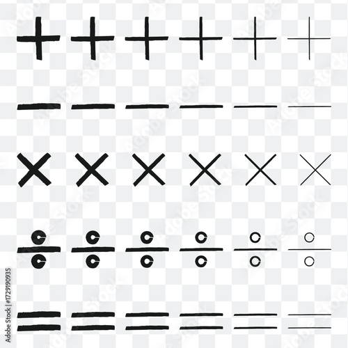 Basic mathematical symbol. Plus, minus, multiply, divide icon set. Plus and minus icons set. Math symbol. Plus icon, Minus icon, Multiply icon, Divide icons.